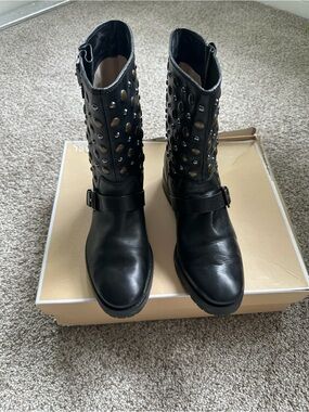 Michael Kors Black Stud-Embellished Mid-Calf Combat Boots